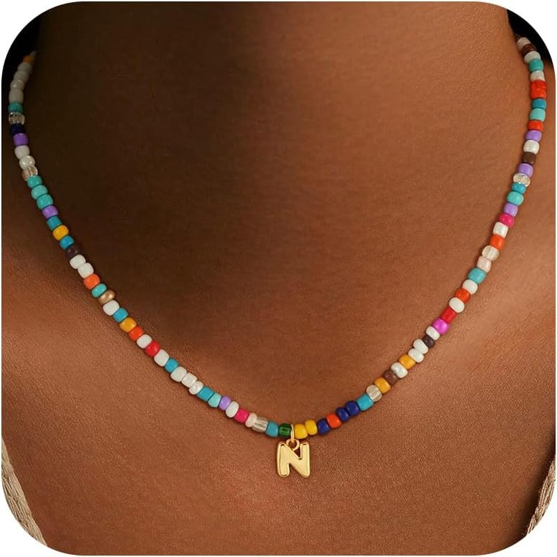 Treasure Bender Valentines Day Gifts for Kids Classroom - Colorful Beaded Initial Necklace for Girls Kids Women Teen Girl Gift Trendy Stuff Birthday Gift for 5 6 7 8 9 10 Year Old Girl Jewelry - Image 1